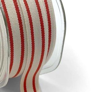 Cotton Blend Double Red Stripe Ribbon Woven Edge