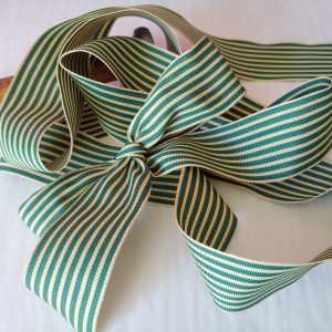 Deep Green Off White Stripe Ribbon 1.5 Inch Yard