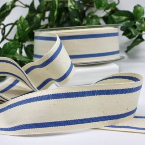 Blue Striped Cotton Ribbon 5/8 to 1.5 Inch Yard